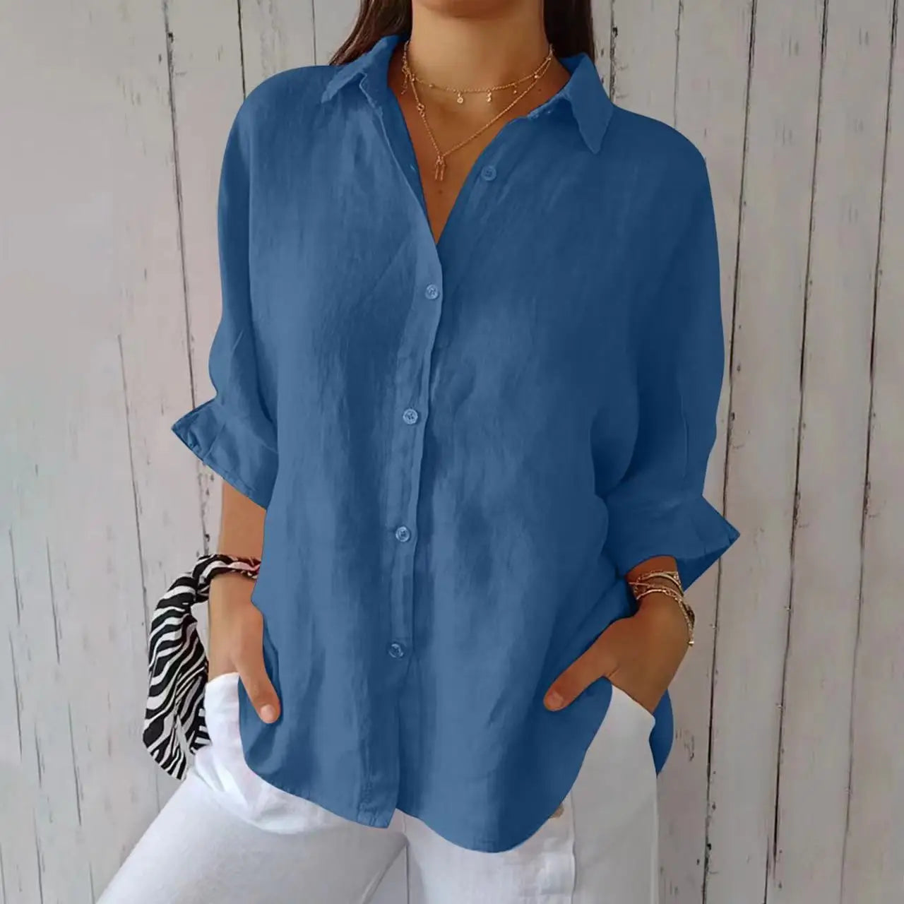 Blusa Feminina Casual Linho e Algodão com Detalhes em Renda