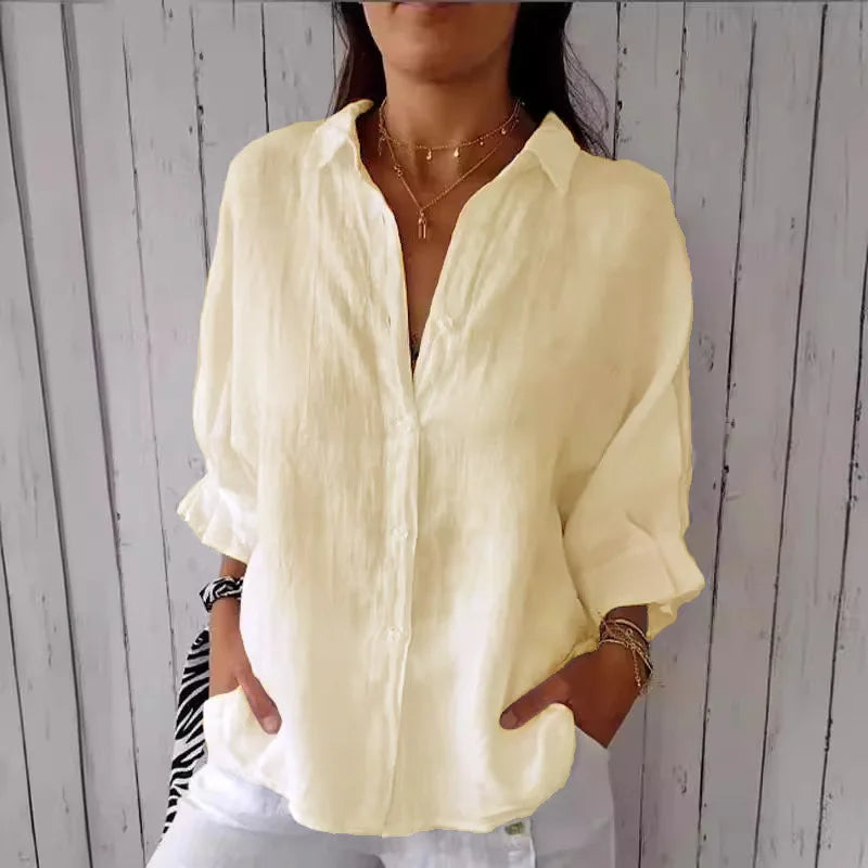 Blusa Feminina Casual Linho e Algodão com Detalhes em Renda